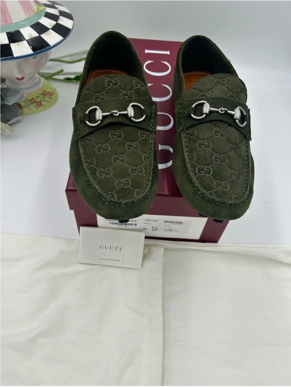 Men’s Gucci GG embossed suede driver loafer size 8.5 it’s 9.5 US made in Italy